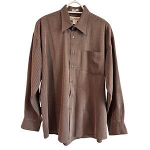 Vintage Natural Issue Long Sleeve Shirt Brown Micro Check Made in Korea Large